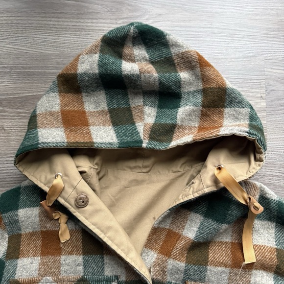 Vintage Woolrich Reversible Wool Plaid Buttons Hooded Jacket USA Size M Tweed - Picture 7 of 10